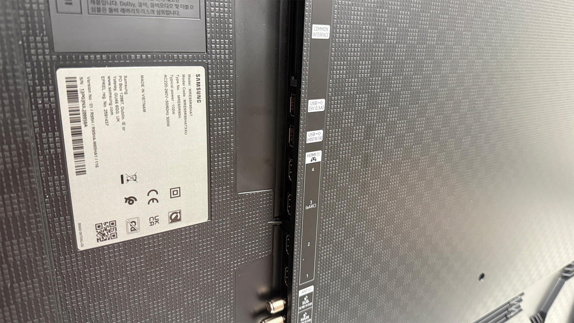 Samsung R95H RGB Mini LED rear of TV showing connections