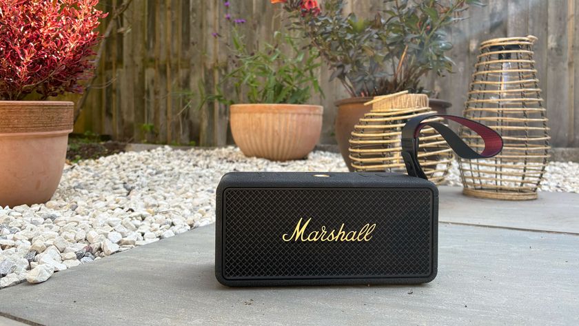 Marshall speaker on a patio
