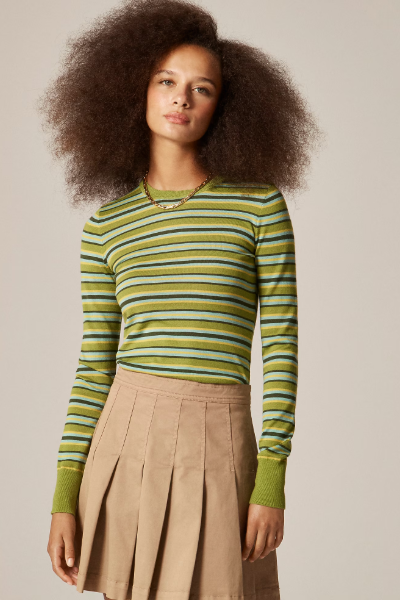J.Crew, Carolyn Fitted Crewneck Sweater in Striped Merino Wool