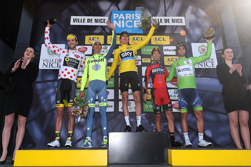 The podium and jersey winners on stage after stage 7