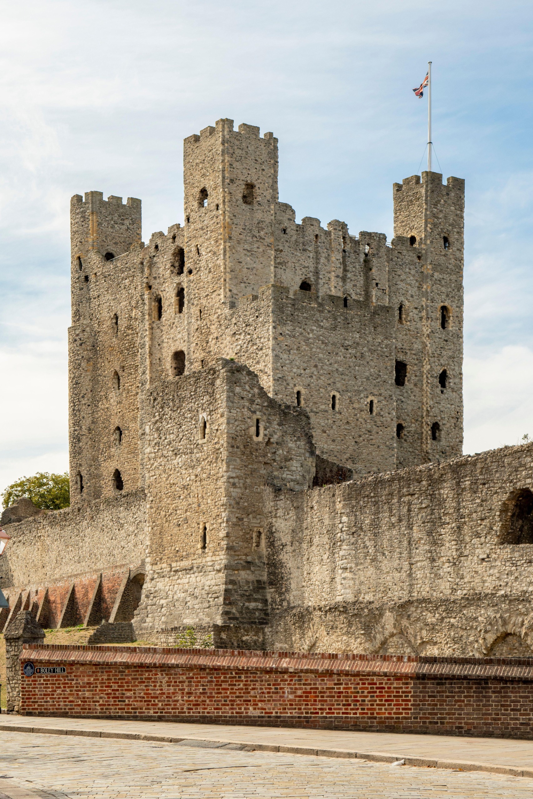 A view of Rochester Castle, with its four big towers