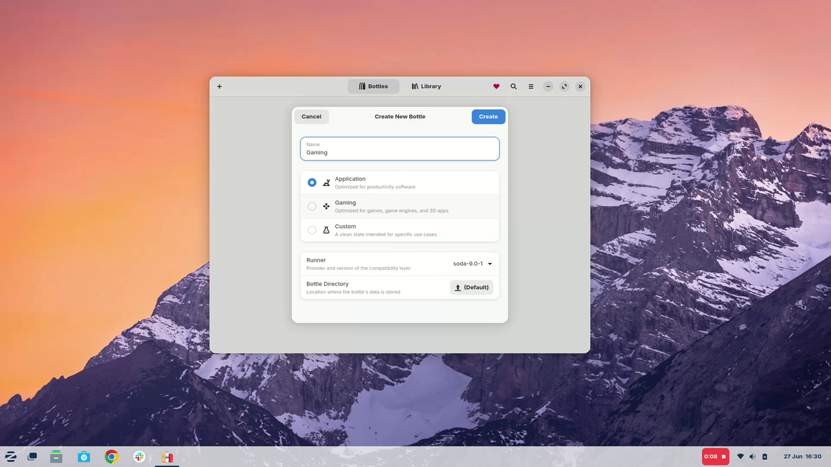 Zorin OS running Bottles