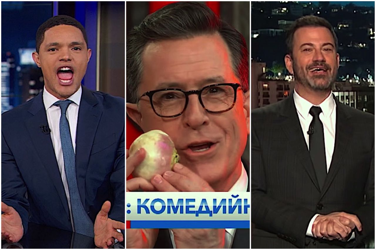 Jimmy Kimmel, Stephen Colbert, Trevor Noah laugh at Trump&amp;#039;s collusion claim