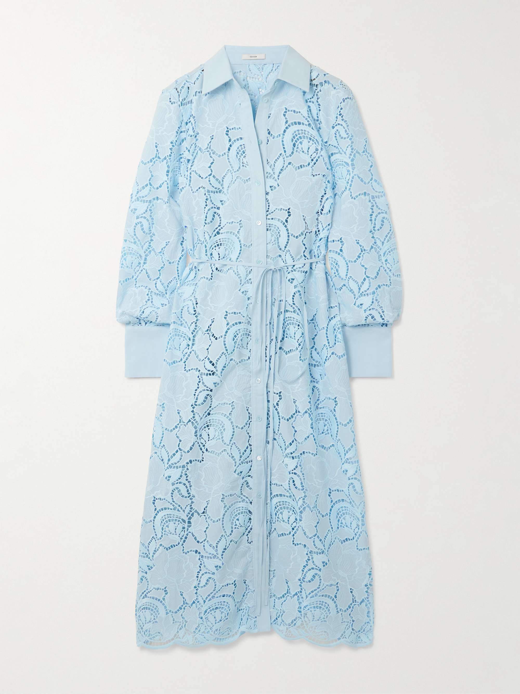 Belted Broderie Anglaise Cotton-Poplin Midi Shirt Dress