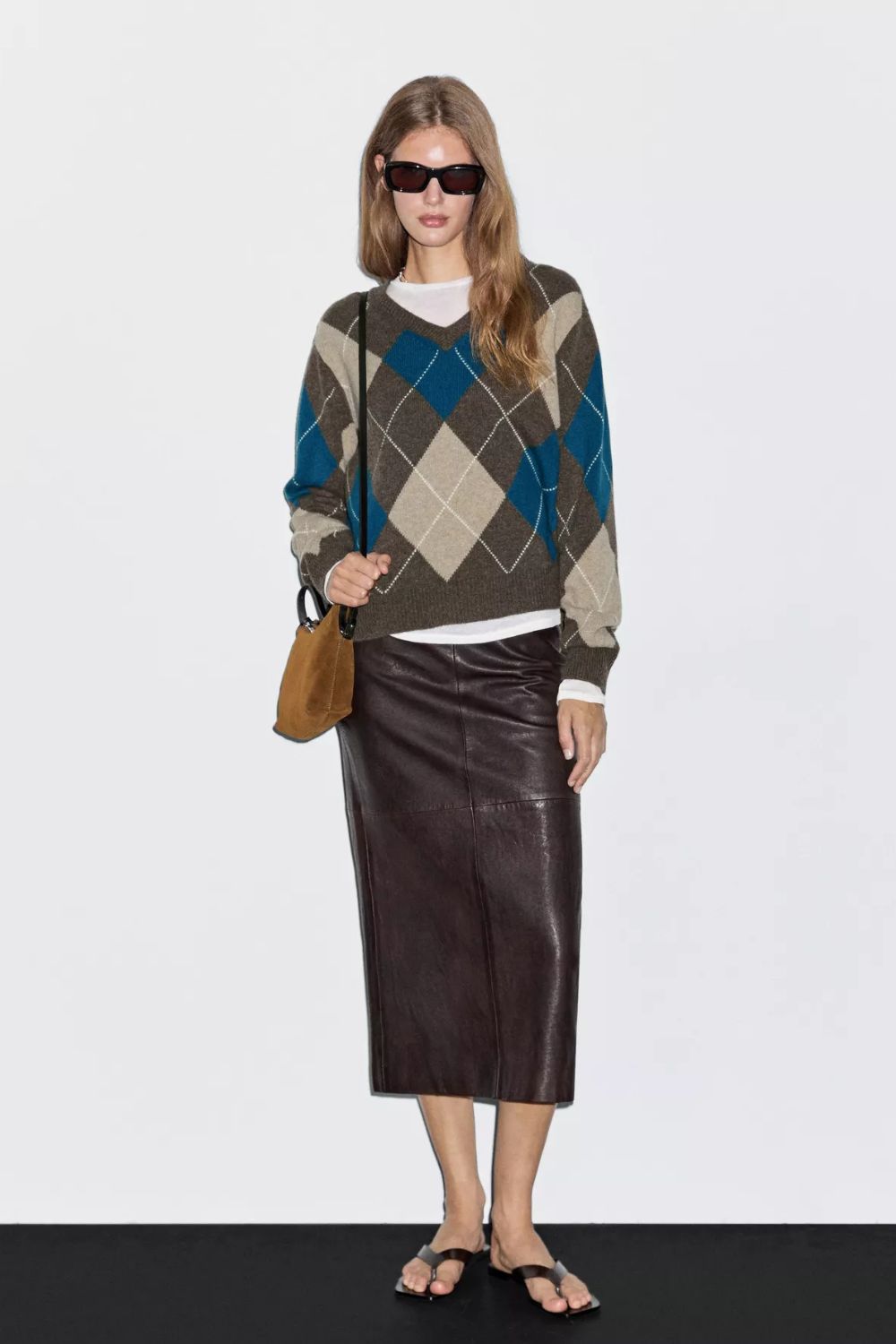 Massimo Dutti Wool Blend Argyle Knit Sweater