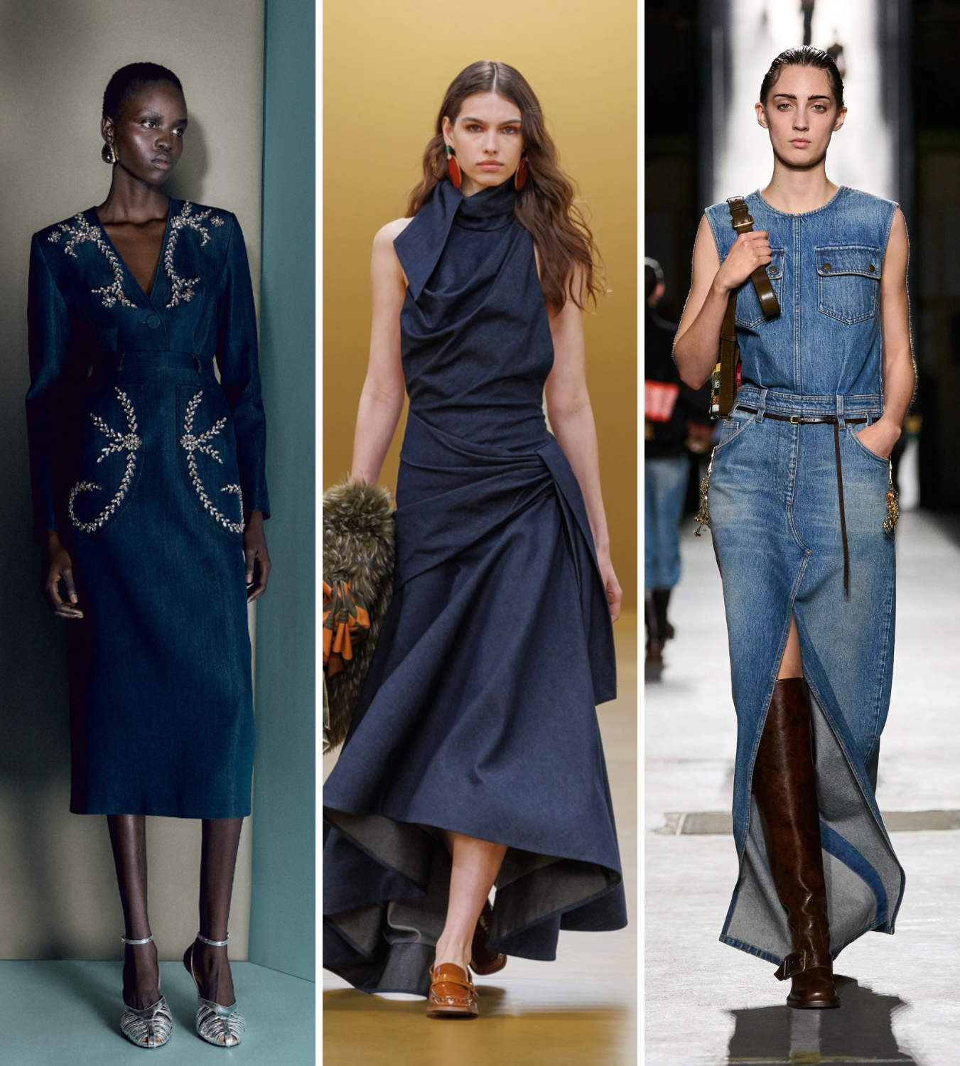 AW26 denim trends midi dress Huishan Zhang, Zimmermann, Dries Van Noten runway