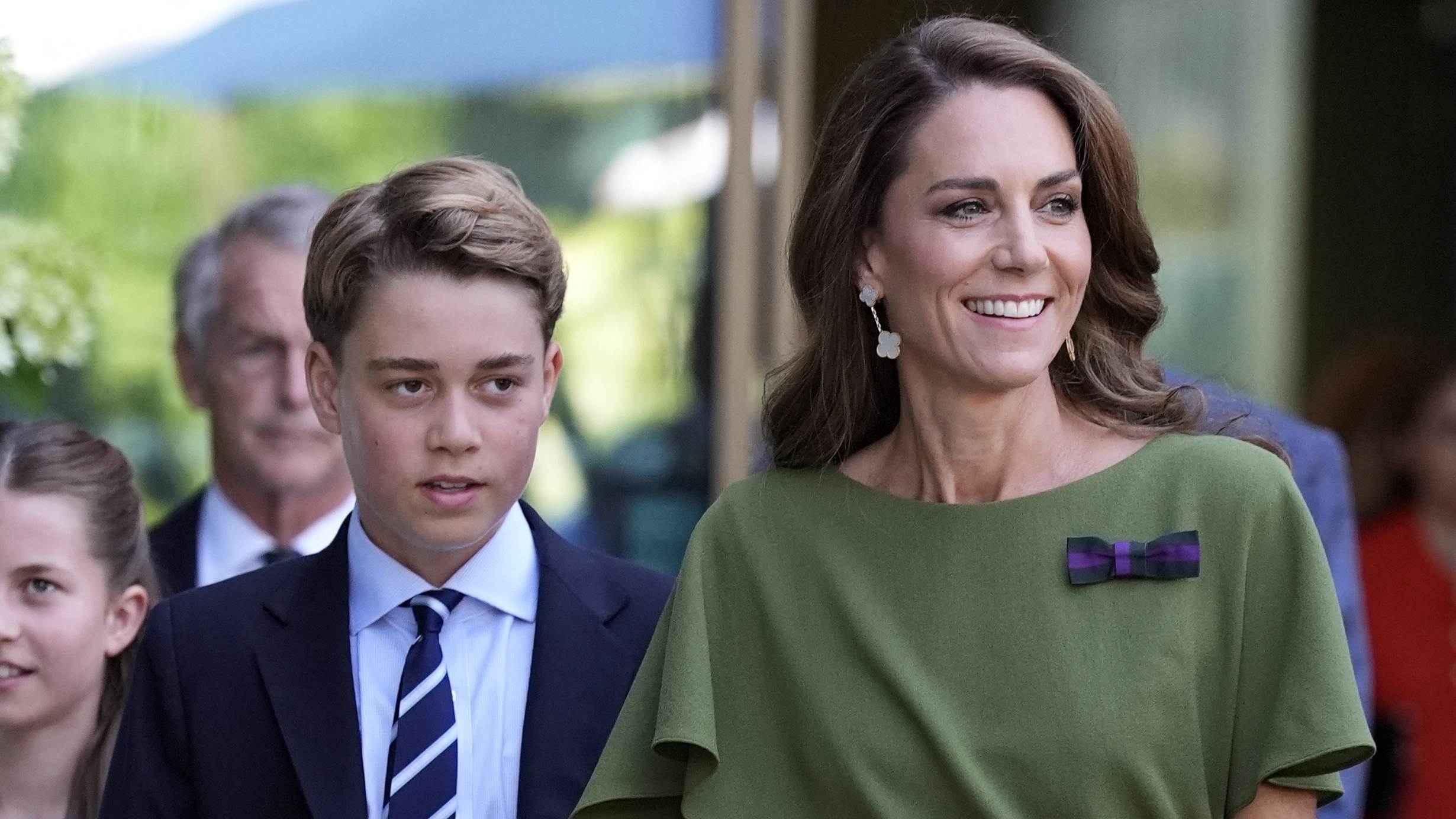 Catherine, Princess of Wales (and Prince George arrive to attend the men's singles final tennis match at Wimbledon 2026