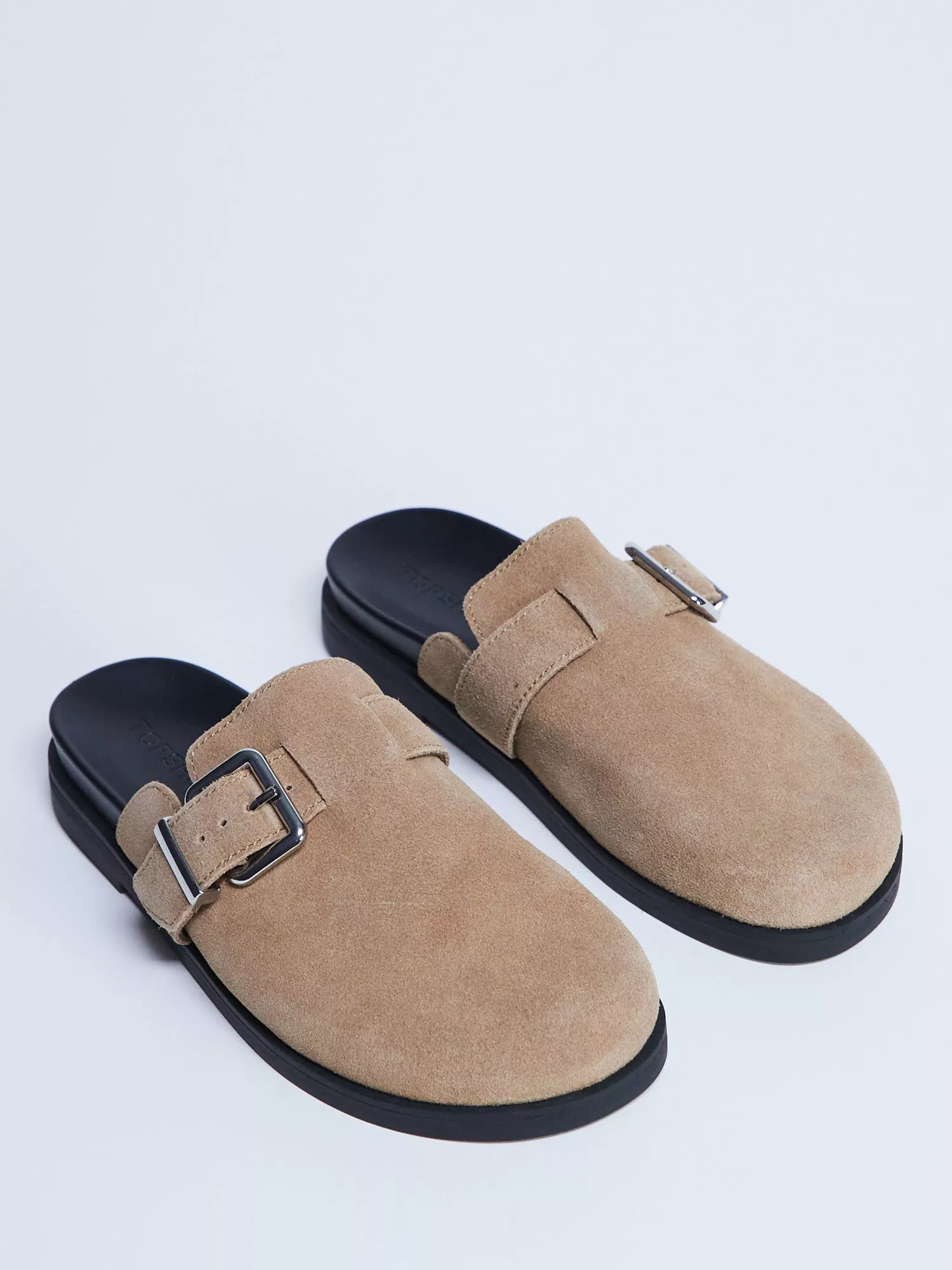 Topshop Amy Buckle Mule Footbed Sandals, Tan