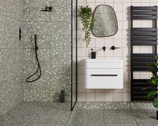 Modern green terrazzo tiled bathroom
