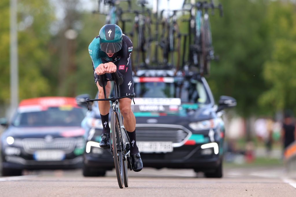VALLADOLID SPAIN SEPTEMBER 05 Aleksandr Vlasov of Russia and Team BORA Hansgrohe sprints during the 78th Tour of Spain 2023 Stage 10 a 258km individual time trial stage from Valladolid to Valladolid UCIWT on September 05 2023 in Valladolid Spain Photo by Alexander HassensteinGetty Images