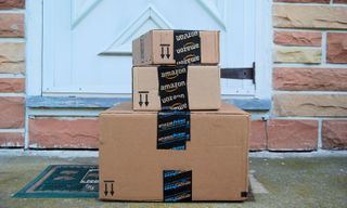 Amazon boxes on a doorstep