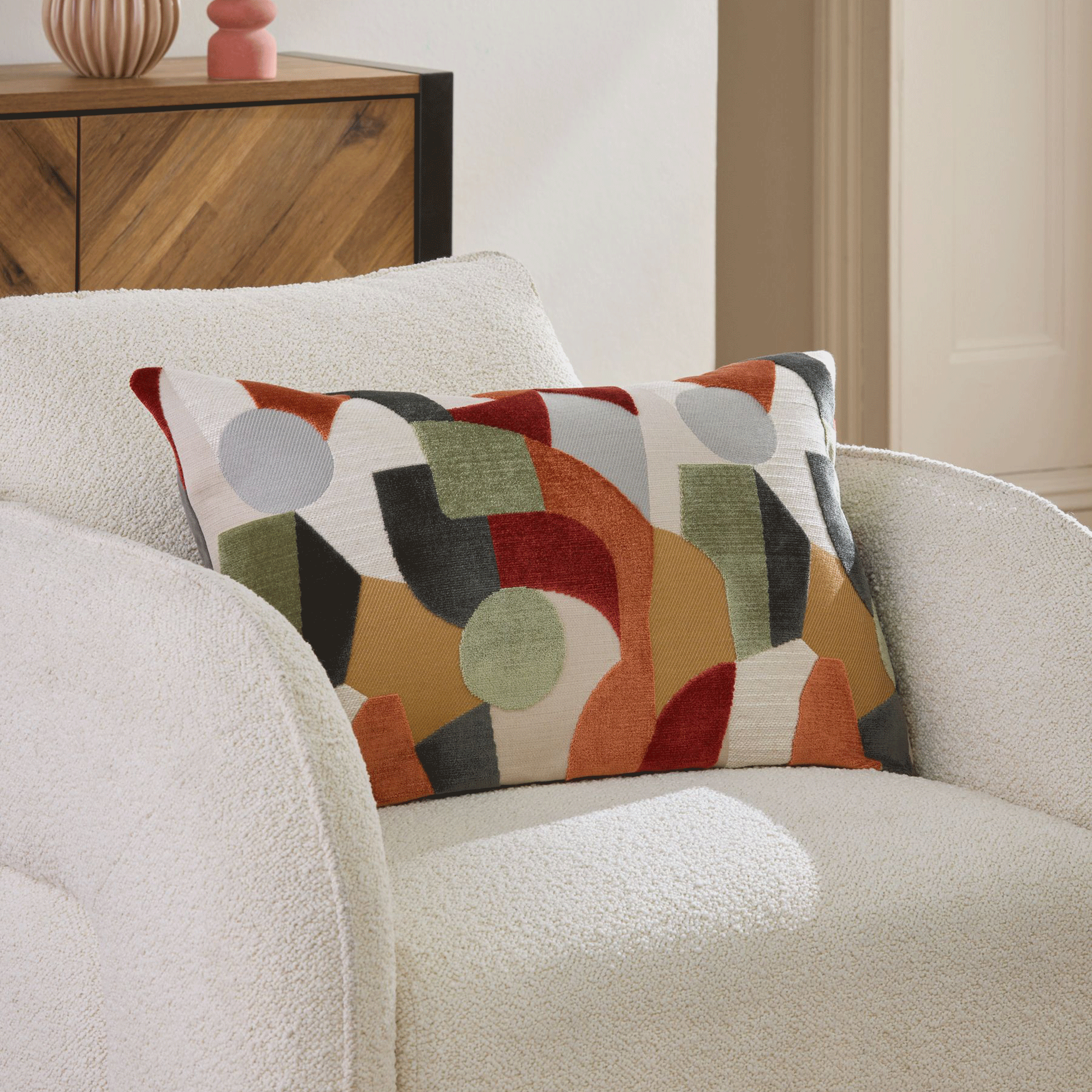 Orange abstract velvet cushion