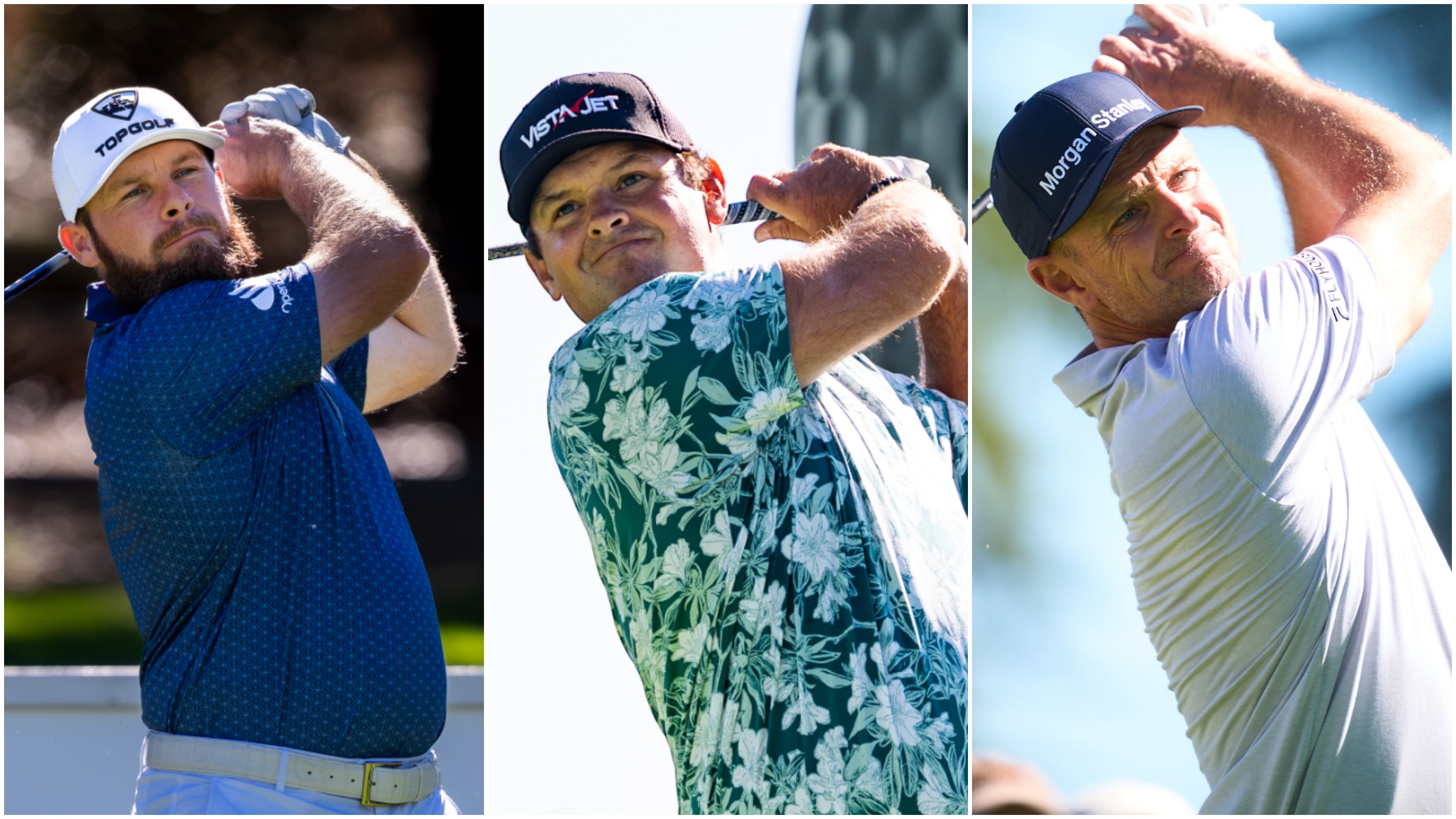 Tyrrell Hatton, Patrick Reed and Justin Rose all pictured making a swing during the 2026 Open de Espana where they missed the cut