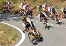 Astana teammates Lance Armstrong and Levi Leipheimer lead the peloton on the descent of the Passo del Turchino.