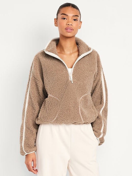 Loose Sherpa Quarter-Zip Pullover