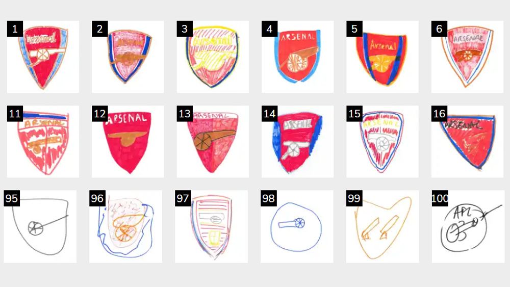 Football badges drawn from memory