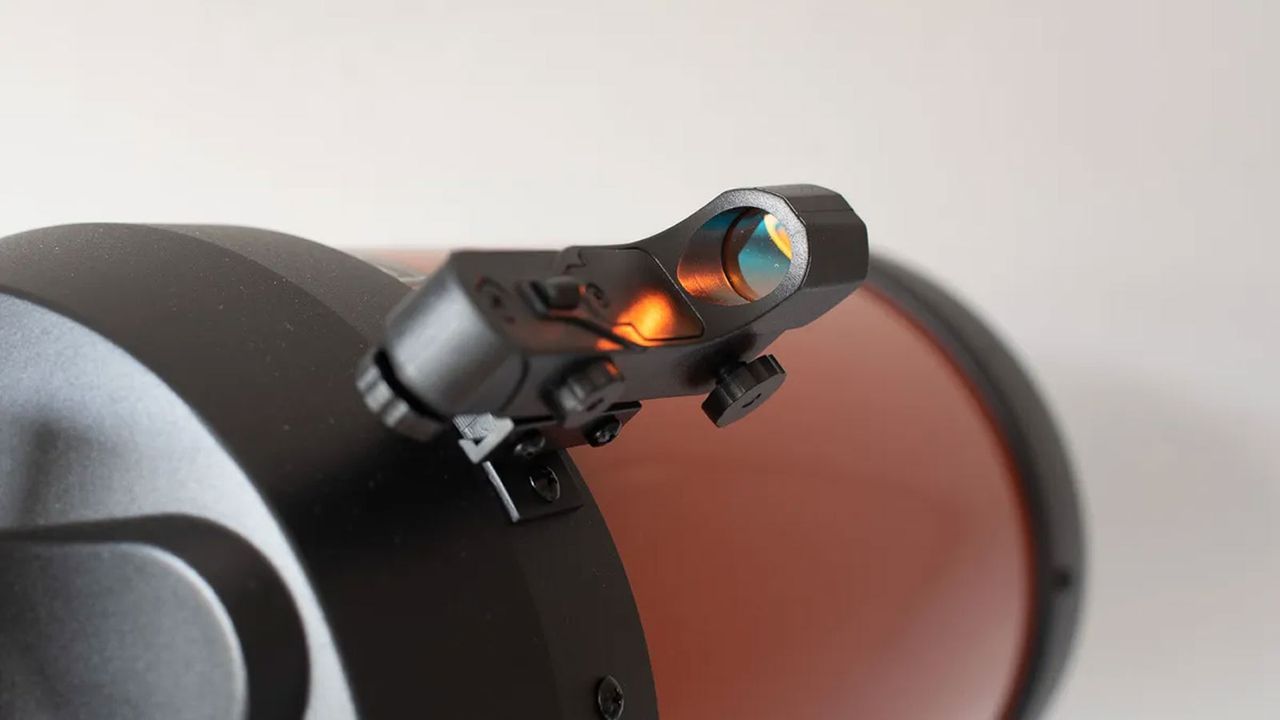 Review photos of the Celestron NexStar 8 SE telescope with its orange optical tube