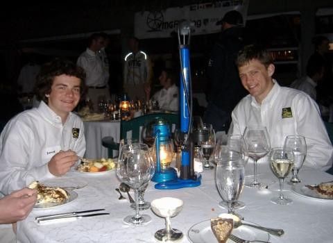 Jared Faciszewski and Zach Taylor look at the unusually appropriate centerpieces for exquisite dining