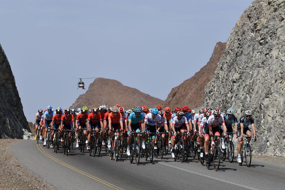The peloton race through stage 2 of the Tour of Oman