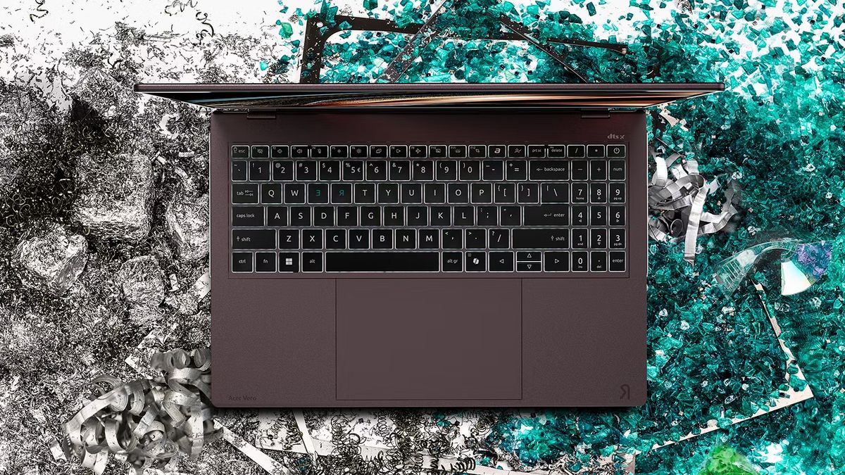 Acer Vero 16 laptop top-down view of keyboard