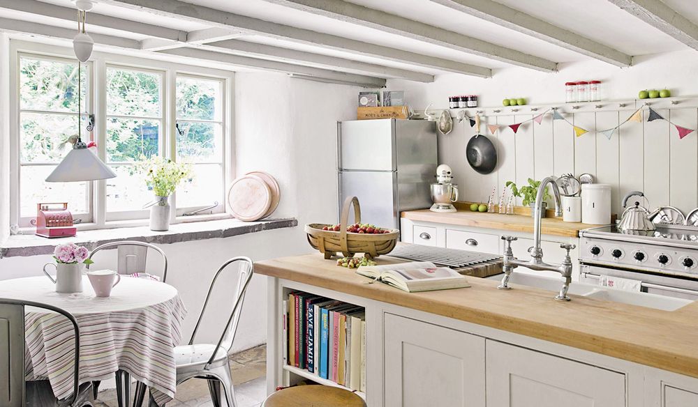 kitchen with vintage and wooden counter 