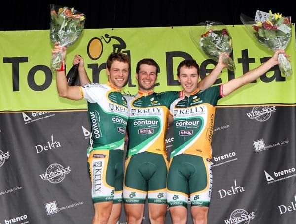 The Delta road race men's podium (l-r): David Veilleux, Zach Bell and Ryan Anderson.