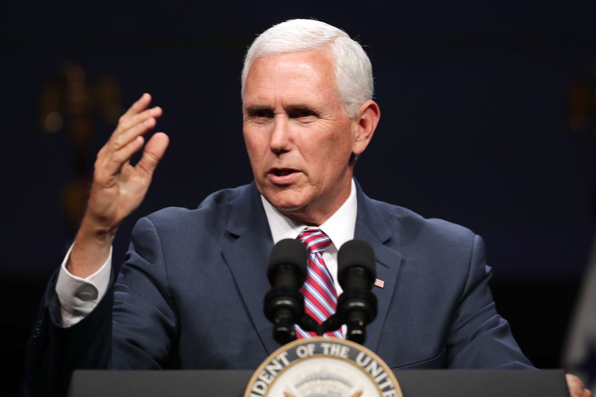 U.S. Vice President Mike Pence delivers a keynote address during Access Intelligence&#039;s Satellite 2019 Conference and Exhibition at the Walter E. Washington Convention Center May 06, 2019 in Washington, DC. 