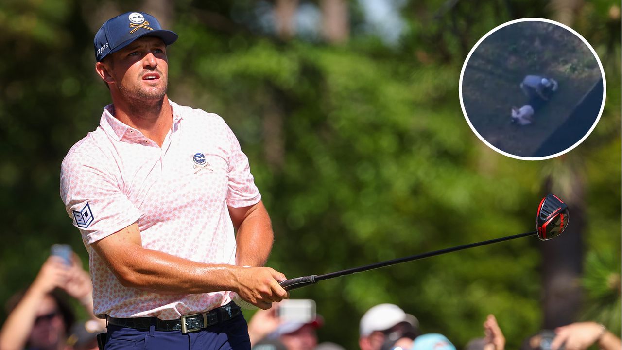 Bryson DeChambeau watches his tee shot