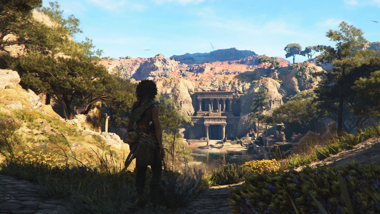 Screens from a fantasy video game set in ancient greek ruins