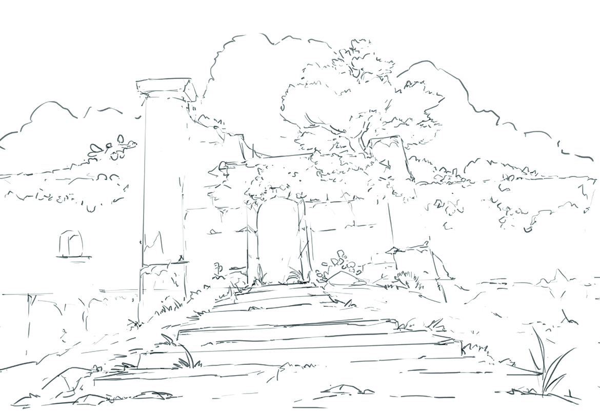 Digital art in progress from a matte painting tutorial