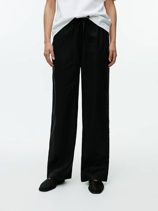 Linen drawstring pants - Black - Arket Gb