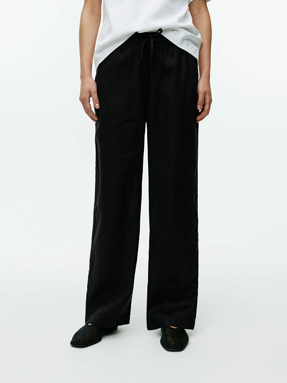 Linen Drawstring Trousers - Black - Arket Gb