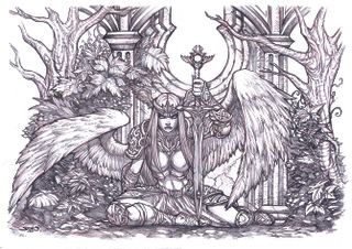 Pencil-drawn fantasy character art
