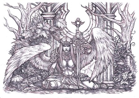 Pencil-drawn fantasy character art