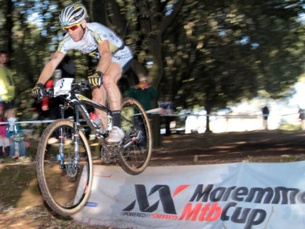 Florian Vogel gets some air over a drop.