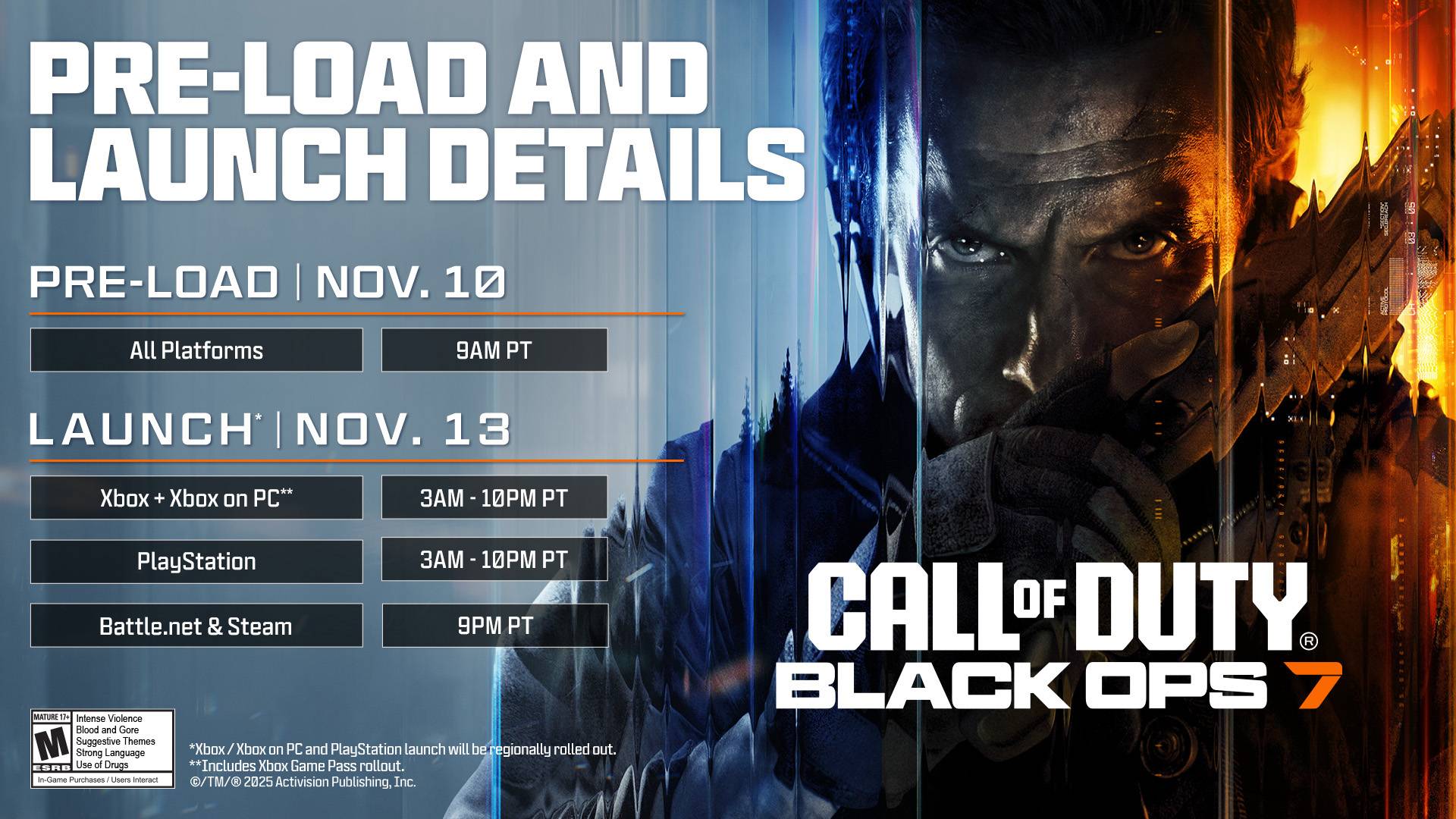 Call of Duty Black Ops 7 release and pre-load times for consoles and PC