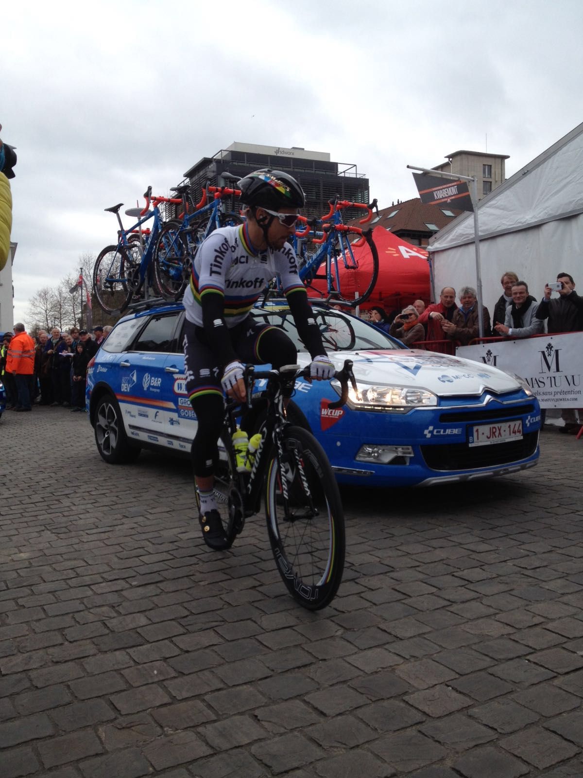 Peter Sagan was late for the start after being swamped by fans