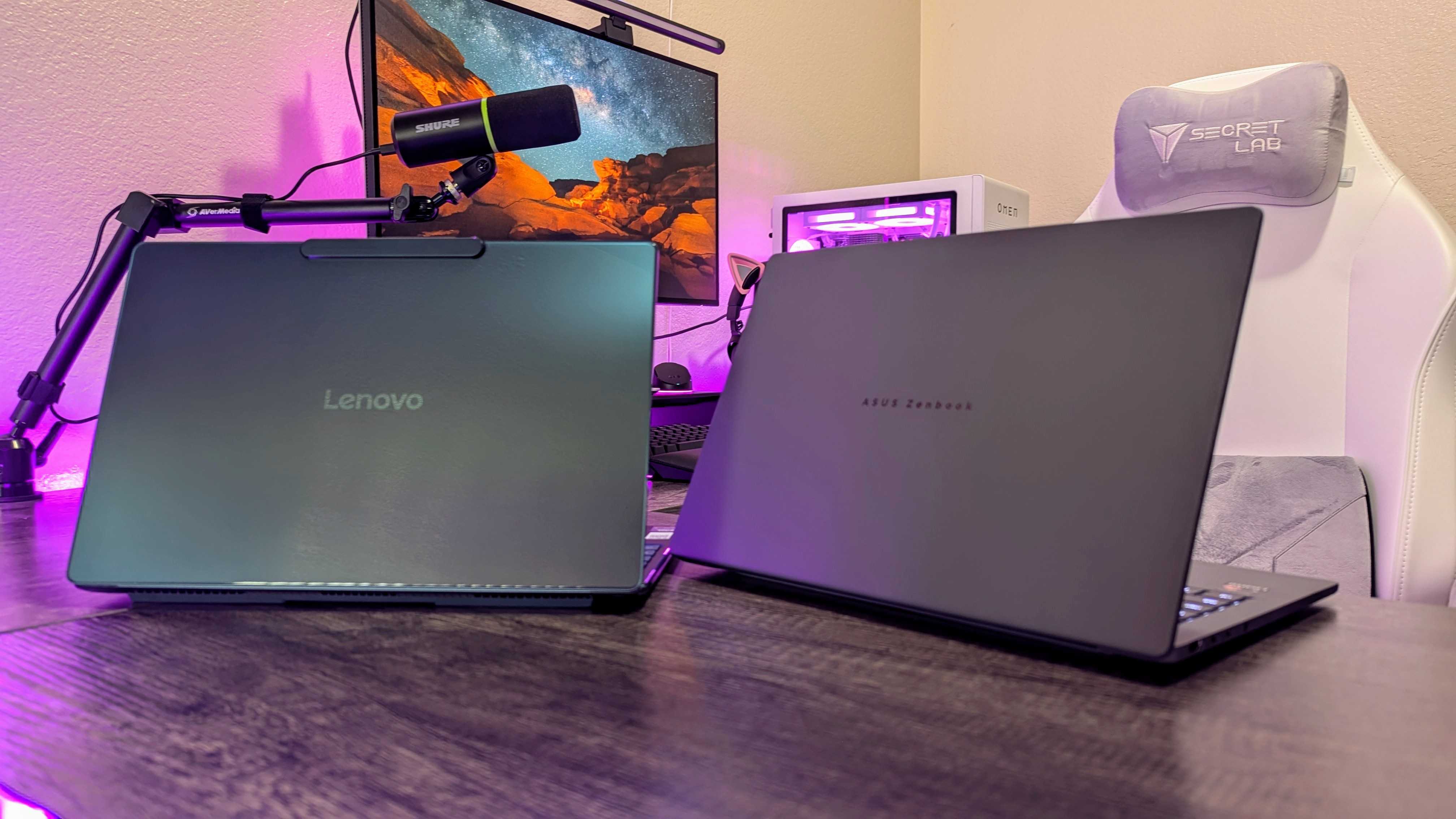 Image of the Lenovo Yoga Slim 9i 14 (Gen 10) and ASUS Zenbook A14 (2025) laptops.