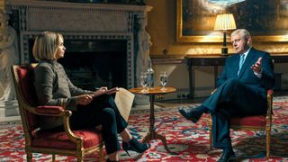 Ruth Wilson as Emily Maitlis and Michael Sheen as Prince Andrew in A Very Royal Scandal