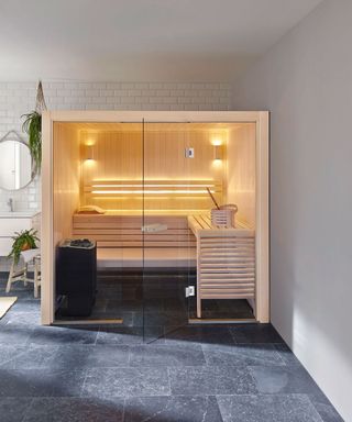 Home sauna built into shower room