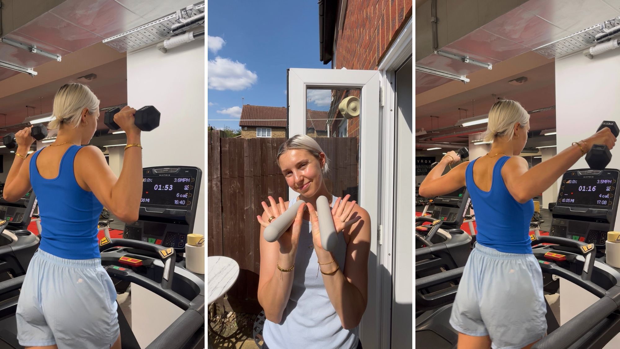 Ash S trying tread and tone workouts - at home, in her garden, with home weights