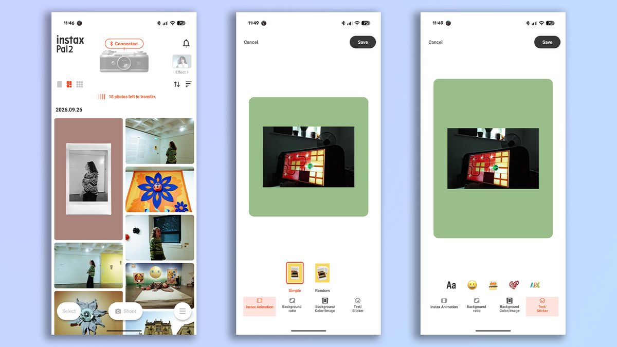Fujifilm Instax Pal app screenshots