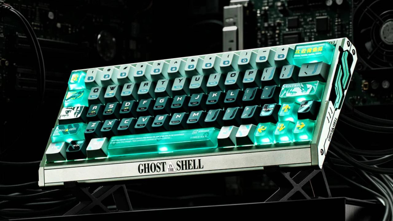 Image of the front of the EV63 Ghost in the Shell edition keyboard.