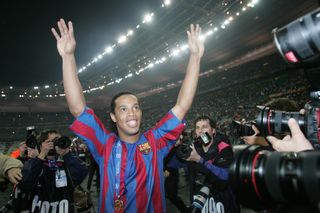 Ronaldinho celebrates Barcelona's victory over Arsenal in the 2006 Champions League final