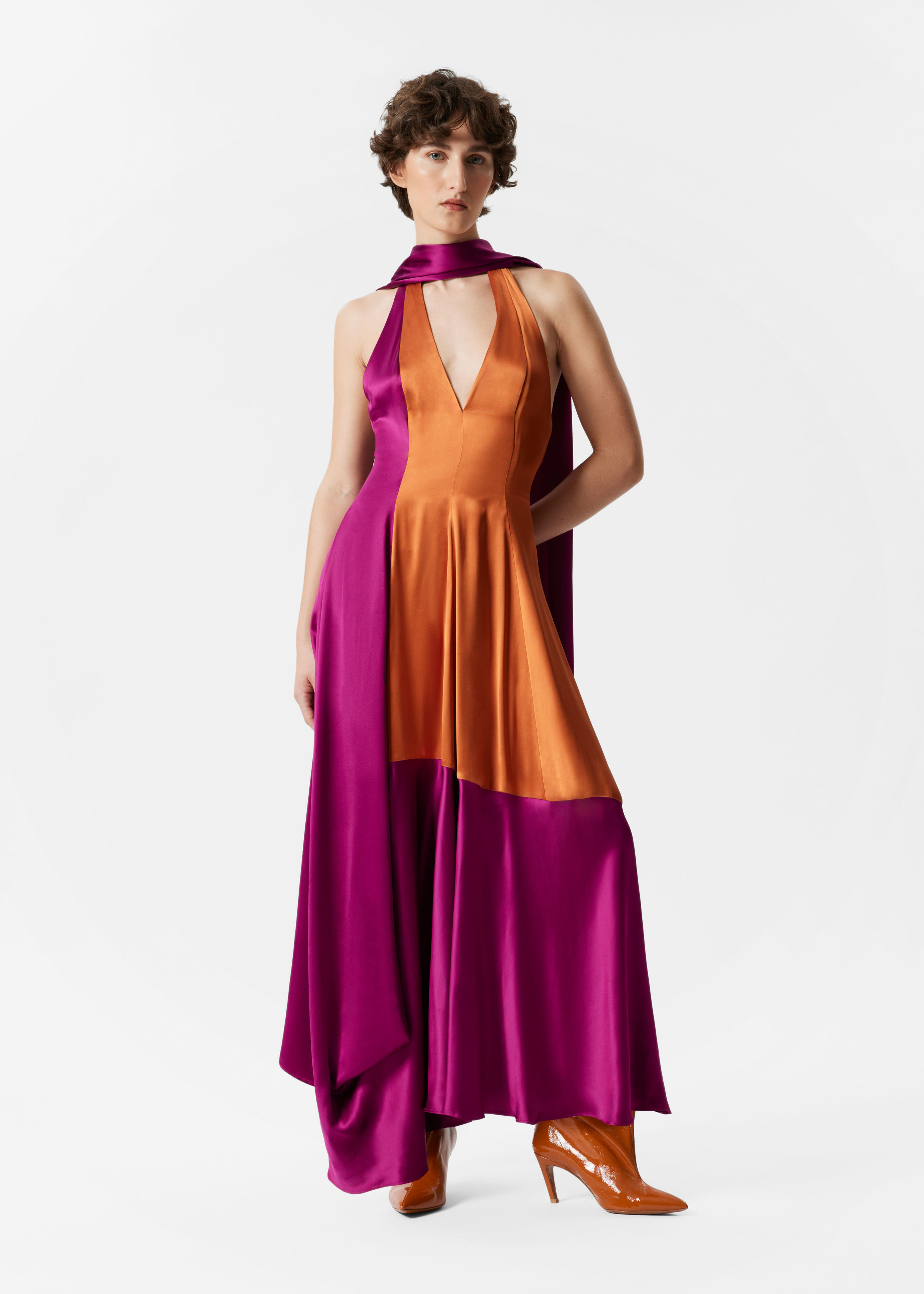 Scarf-Detail Satin Maxi Dress