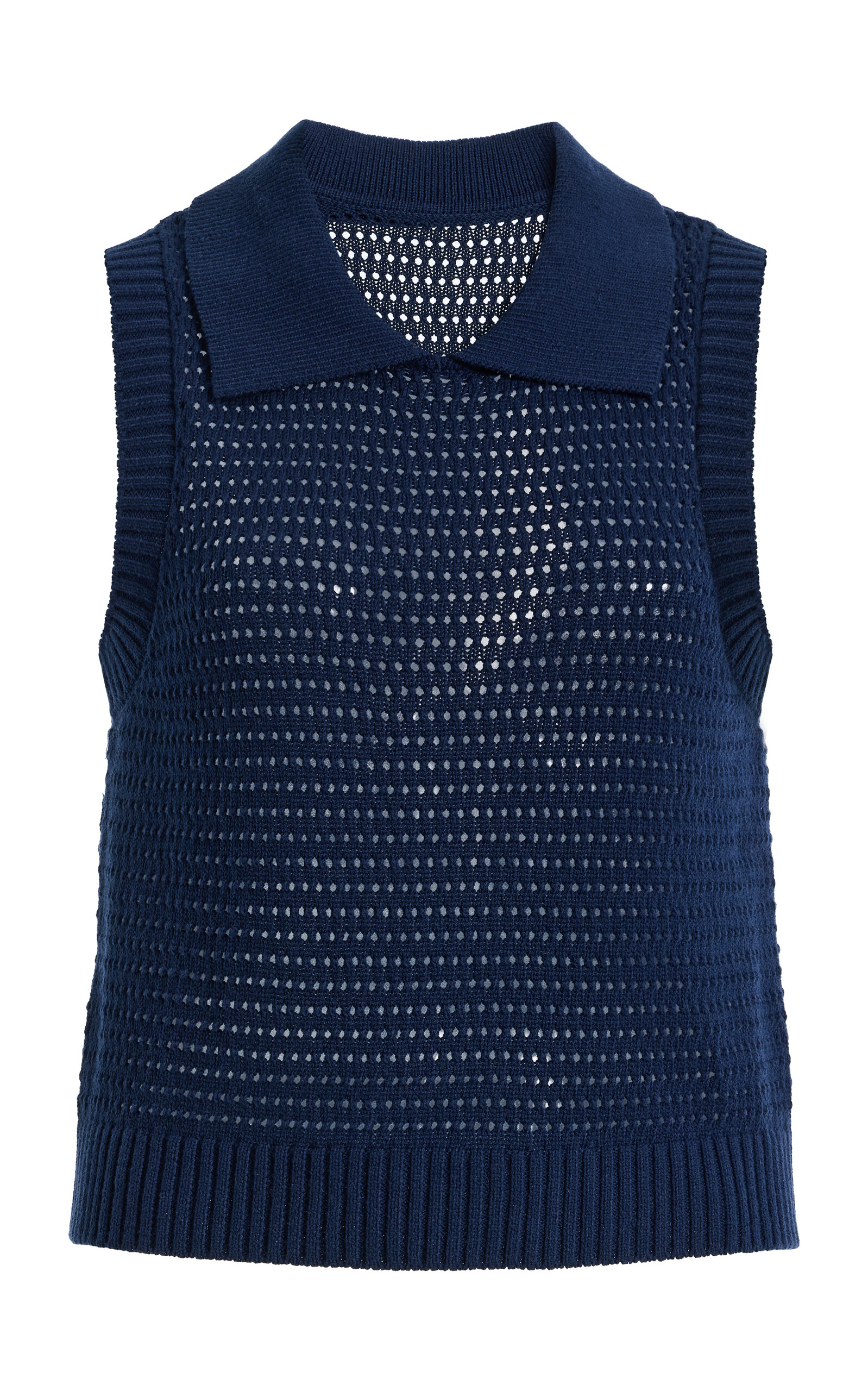 Cable Mesh Cotton-Blend Collared Tank Top