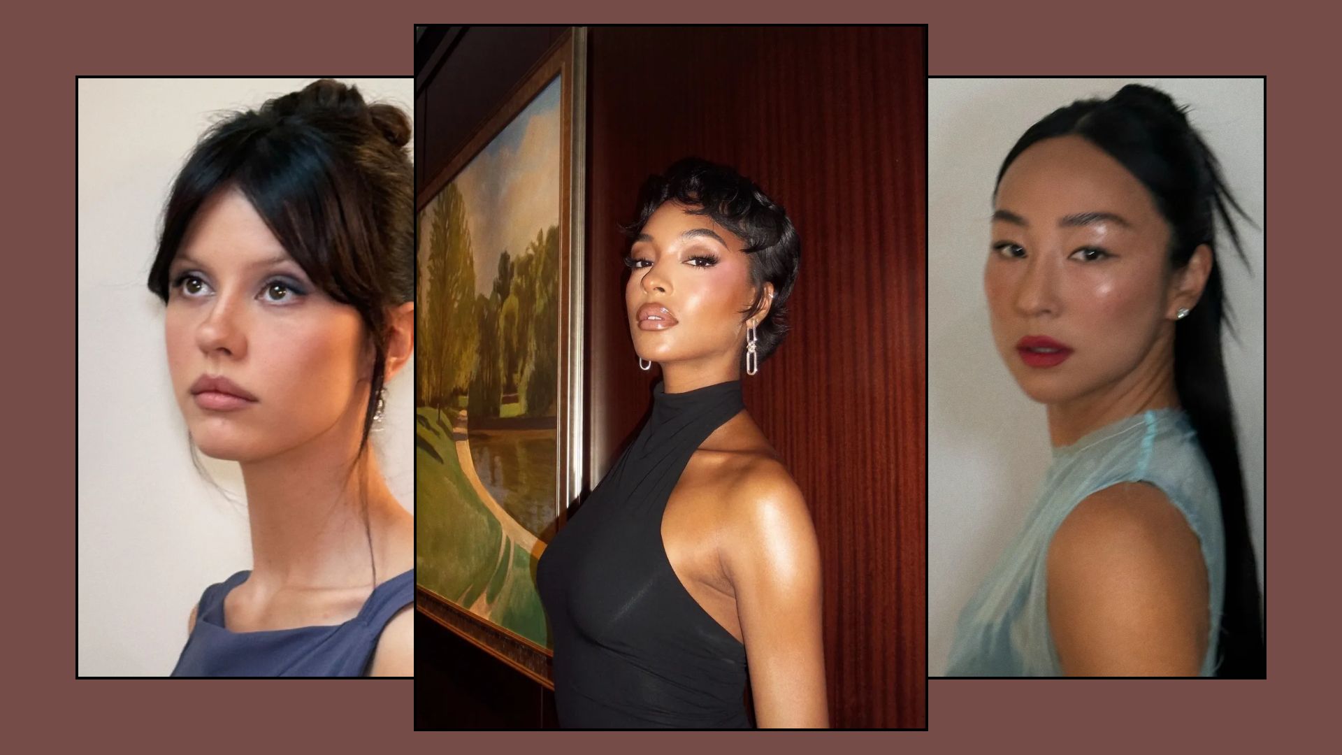 A collage of Mia Goth, Jourdan Dunn and Greta Lee&#039;s hairstyles