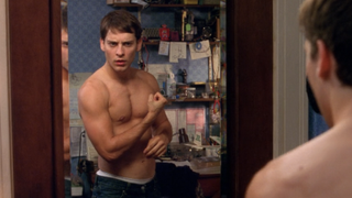 shirtless Tobey Maguire in Spider-Man