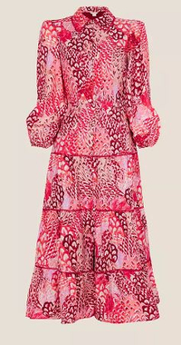 Monsoon Freya Animal Print Tiered Midi Shirt Dress, $135/£110 | John Lewis &amp; Partners