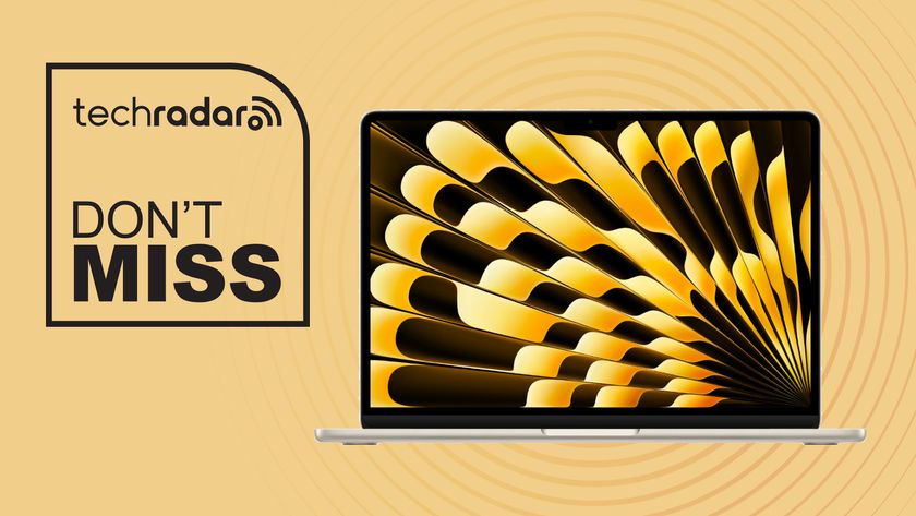 Apple MacBook Air M4 on yellow background with don&#039;t miss text overlay